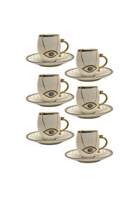 Resim 6 Kişilik Porselen Yaldızlı Kahve Fincanı Hamsa Blue Diğer 