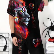 Resim Erkek Çocuklar İçin Günlük 3D Baskılı Tişört ve Şort Takımı, Polyester, Yuvarlak Yaka, Makinede Yıkanabilir - İlkbahar/Yaz Koleksiyonu, Dış Mekanlar İçin Mükemmel 