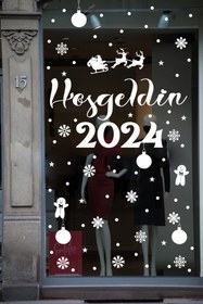 Resim STİCKERCI BEY Hoşgeldin 2024 Yılbaşı Happy New Year Sticker Çıkartma Süsü Yeni Yıl Parti Cam Noel Ağacı Kar Tanesi 