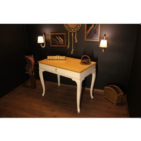 Resim Wooding 110 Cm Masif Naturel Krem Oymalı Çalışma Masası 