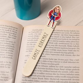 Resim Kadın Süper Kahraman Karikatürlü Çubuk Kitap Ayracı 