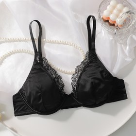 Resim 1 adet Seksi Dantelli Sütyen, Alt Çelikli, Rahat Nefes Alabilen Poliamid %86 ve Elastan %14 Örgü Kumaş, Yetişkin Kadınlar İçin Dolgu Olmayan Düz Renkli Sütyen 