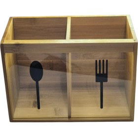 Resim 2 Bölmeli Bambu Kaşıklık ve Çubukluk Organizatör, Ahşap Mutfak Gereçleri 