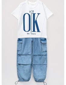 Resim Aden Kids Erkek Çocuk Kot Pantalon Lu Oversize Alt Üst Takım Mavi 
