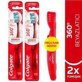 Resim Colgate 360 Gelişmiş Optik Beyaz Yumuşak Beyazlatıcı Diş Fırçası 2'li + Fırça Kabı 