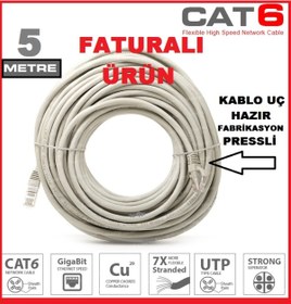 Resim ATAELEKTRONİK Cat6 - 5mt 5 Metre Tv Plus Fiber Adsl Vdsl Modem Bilgisayar Led Tv Ara Ethernet Internet Kablo 