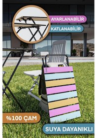 Resim Bino Katlanır Kamp Masası Mutfak Masası Yükseklik Ayarlı Ahşap Çok Renkli 