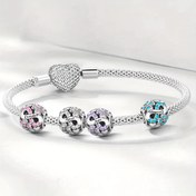 Resim 1 adet Gümüş Kaplama Doğum Taşı Dört Yapraklı Yonca Kolye, Orijinal Bileklik ve Bangle için Uygun, Kadınlar için DIY Takı Yapımı Hediyesi 
