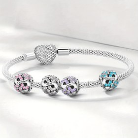 Resim 1 adet Gümüş Kaplama Doğum Taşı Dört Yapraklı Yonca Kolye, Orijinal Bileklik ve Bangle için Uygun, Kadınlar için DIY Takı Yapımı Hediyesi 