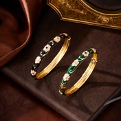 Resim 1 Adet Bohemian Emaye Çiçekli Erkek Bilekliği - Altın Tonlu Sentetik Taşlı Şık Manşet, Düğünler, Partiler ve Tatiller İçin Çok Yönlü Takı, Sevgililer Günü, Mezuniyet ve Mardi Gras için İdeal Hediye 