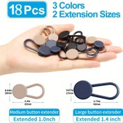 Resim 18 adet "Easy Adjust" Dikişsiz Kot Bel Uzatıcı - Ayarlanabilir Pantolon Tokası Genişletici, 1 ila 3.56 cm ekler, Tüm Boyutlar İçin Uygun, Kahverengi, Mavi ve Siyah Seçenekleri Mevcuttur 
