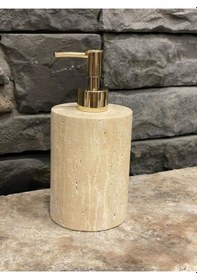 Resim Light Traverten Düz Model Gold Pompalı Sıvı Sabunluk 1.sınıf Beyaz 