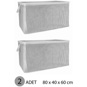 Resim 2 Adet Gri Çizgili Fermuarlı Mega Boy Hurç Yastık-yorgan-kıyafet Düzenleyici 80 40 60 Cm Gri-beyaz 