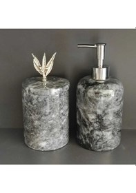 Resim Uludağ Siyahı Mermer 2'li Banyo Seti Zeytin Dalı Krom Rengi Aksesuarlı Beyaz 