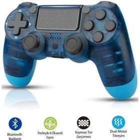 Resim Ps4-pc-android Box-android-ıos Telefon Tablet Uyumlu Titreşimli Bluetooth Oyun Kolu Kristal Mavi 