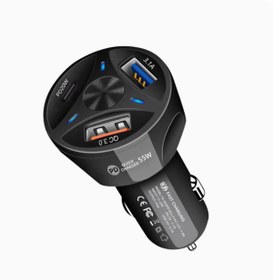 Resim güvenlisepet Araç Şarj Cihazı 2 Port USB + PD USB COto Çakmaklık Hızlı Şarj Başlığı 3in1 Q.C. / 55W LED Işıklı 