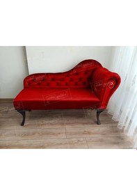 Resim Ters Kol Dekoratif Bihter Koltuk Josefin Puf 110 Cm Siyah Ayak Kırmızı 