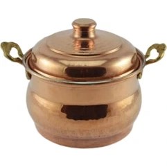 Resim Turna Bakır Mini Güveç Şekerlik 8 cm El Dövme Kırmızı TURNA5828-1 