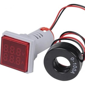Resim Dijital Voltmetre Ampermetre 20-500VAC 0-100A Kare Kırmızı 