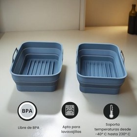 Resim Dikdörtgen Hava Fritöz için 2 Küçük Kalıp Cecotec fritöz ile uyumlu, 9 litre, hava fritözü kalıpları, silikon fritöz, hava katlanabilir. Air Fryer Aksesuarları 