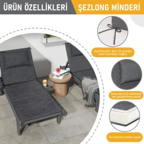 Resim Haegs Şezlong Minderi, Havuz Plaj Outdoor Katlanır Kamp Matı, Çadır Yatağı, 22 Dens 180X55X4 cm - Gri 