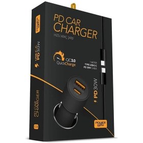 Resim Powerway Cc36 30w Pd + Qc 3.0 Çift Çıkışlı Metal Araç Çakmaklık Hızlı Şarj Kablolu Set 
