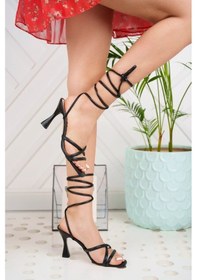 Resim Cruella Siyah Garantili Günlük Kadın Ortopedik Tarz Ve Şık Bağlamalı İpli Topuklu Sandalet Cruella-4136 Siyah 