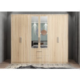 Resim Akasya 6 Kapaklı Gardırop Dolap Meşe - Ücretsiz Kurulum 