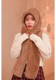 Resim Bundera Scarf Kapşonlu Kadın Peluş Bere Atkı Kadın Welsoft Polar 