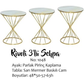 Resim Brc RİVOLİ Zigon Model Metal transmisyon çelik Gold Renk kaplama Beyaz Mermer temper cam El yapım 