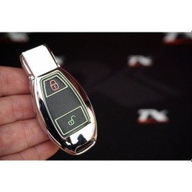 Resim Mercedes Uyumlu Benz A B C S Class 2 Buton Metal Deri Fosforlu Anahtarlı (418801335) 