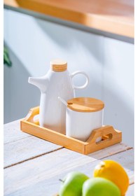 Resim Acar Pamira Bambu Standlı Yağlık & Baharatlık Seti Beyaz 