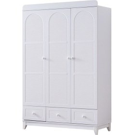 Resim Gardırop, Perla 3 Kapaklı Çekmeceli Dolap - Beyaz 