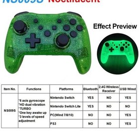 Resim Gece Parlayan Yeşil Şeffaf Kablosuz Denetleyici Bluetooth Nintendo Switch Pro Pc Ps3 Tv Kutusu Joystick Led Gece Parlayan Gecikmesiz 2.4g Gamepad 