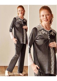 Resim Feyza 3922 Gri Kadife Hamile Lohusa Pijama Takımı 