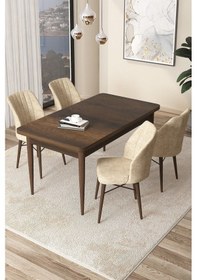 Resim Canisa Arp Serisi 70x110 Sabit Mutfak Masası Takımı Barok Desen Masa 4 Krem Sandalye Masa Barok Ahşap Desen Sandalye Krem 