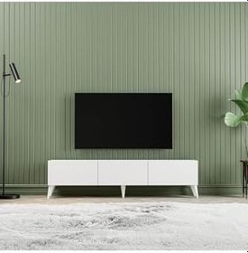 Resim Mezza 1240 Eva 3 Kapakli Kulpsuz 150 Cm Ayakli Tv Ünitesi Beyaz 
