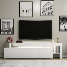 Resim BMdekor TV Sehpası Buğra Beyaz LED Işıklı 