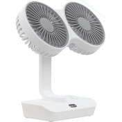 Resim Çift Başlı Taşınabilir USB Şarjlı Fan, LED Gece Lambası ve 5000MAH Pil ile Uzun Çalışma Süresi, Ayarlanabilir Hız ve 270° Dönebilir Kafalar, Ev, Ofis, Kamp Için Ideal (CZ-01X - Beyaz) 