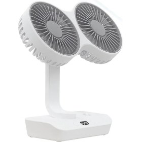 Resim Çift Başlı Taşınabilir USB Şarjlı Fan, LED Gece Lambası ve 5000MAH Pil ile Uzun Çalışma Süresi, Ayarlanabilir Hız ve 270° Dönebilir Kafalar, Ev, Ofis, Kamp Için Ideal (CZ-01X - Beyaz) 