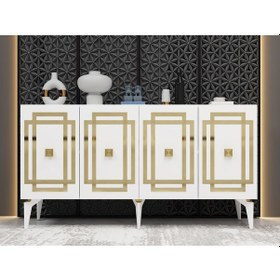 Resim Lottus Konsol 4 Kapaklı Raflı Beyaz-altın 