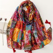 Resim Kadın Bohem Baskılı Şal - Yumuşak Polyester, Canlı Çiçek ve Geometrik Desenler, Hafif ve Nefes Alabilir Plaj, Seyahat, Rahat Dışarı Çıkma - Bahar/Yaz Moda Aksesuarı, Plaj Örtüsü, Tatil Aksesuarı, Canlı Baskı, Hafif Kumaş 