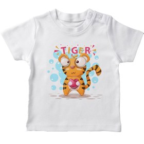 Resim Angemiel Baby Kalp Tutan Kaplan Erkek Bebek Tişört Beyaz B0307MDBBKETSRT 