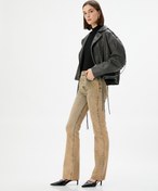 Resim Eskitilmiş Hafif İspanyol Paça Kot Pantolon Dar Kesim Standart Bel Pamuklu Cepli - Flare Slim Jeans 