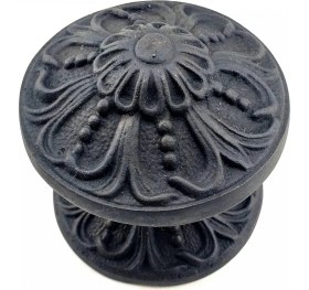 Resim Marsilyan Antika Tarz Dekoratif Pirinç Çiçekli Kapı Tokmağı - 80 mm Çap, Oksit 