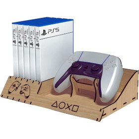 Resim Ps5 Ps4 Oyun Kutusu Standı Ahşap 5 Bölme Ve Joystick Kontroller Tutucu 1 Adet 