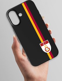 Resim Galatasaray Parçalı Şerit Bayrak Arma Siyah Silikon Telefon Kılıfı - iPhone 16 