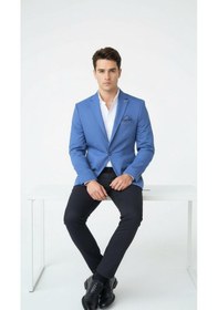 Resim Plus Scorpion Erkek Slim Fit Blazer Ceket Açık İndigo Tek Düğmeli Şık Günlük & Ofis Kombinleri İçin Tam Astar Indıgo 