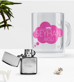 Resim Bk Gift Kişiye Özel Canım Babam Cam Kupa Bardak Benzinli Çakmak Seti-2 