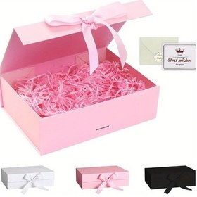 Resim Fochsia Pembe Kapaklı Manyetik Kurdeleli Hediye Kutusu Tebrik Kartı Konfeti Pembe 